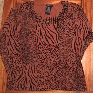 Long sleeved embellished animal print sweater